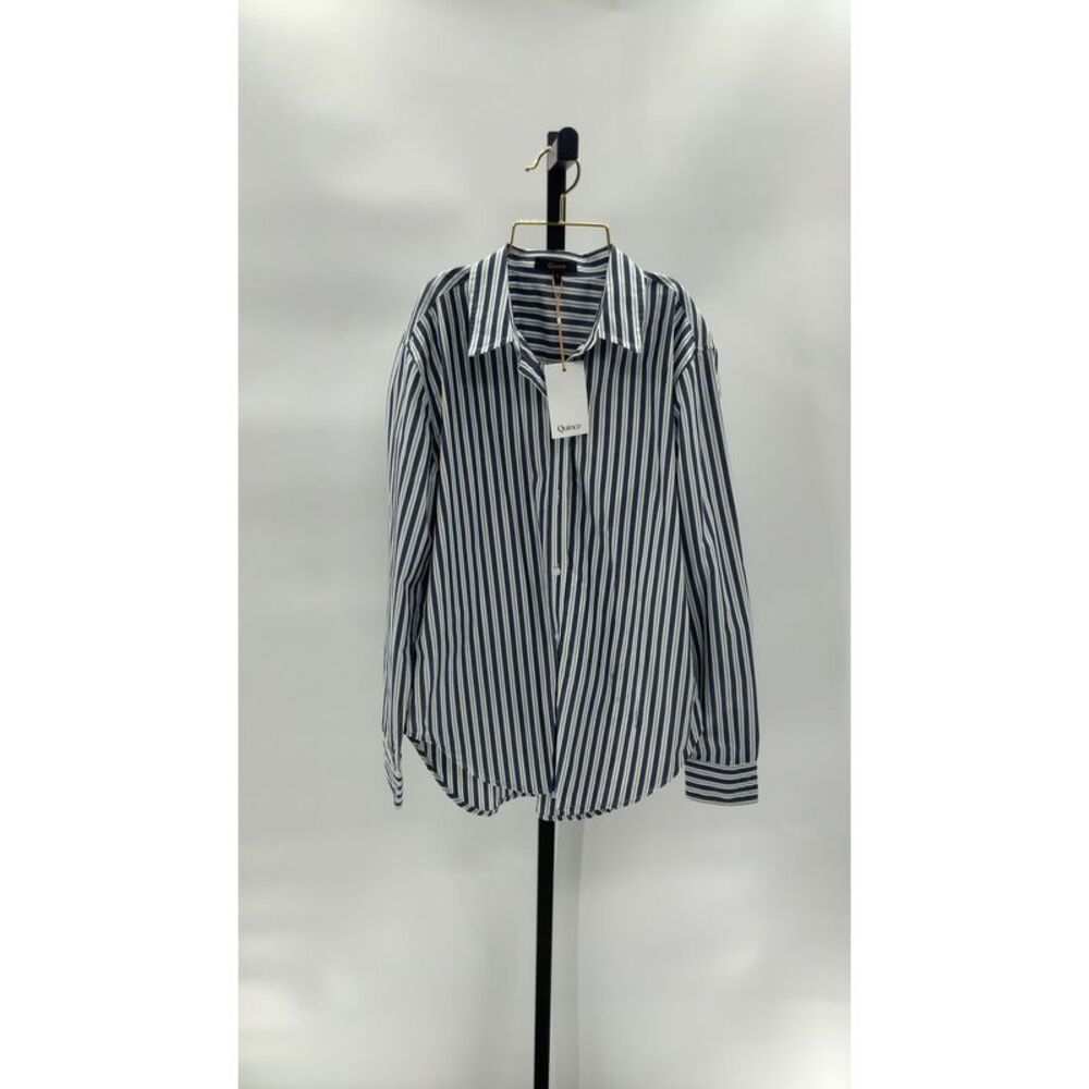 Quince navy and White Striped Blouse